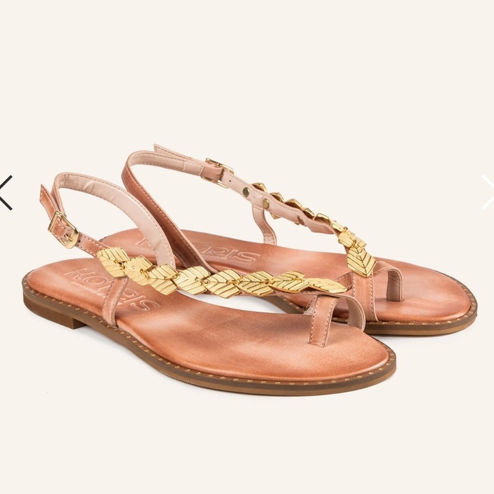 MAKIS KOTRIS DAPHNE SIDE STRAP SANDAL Grecian leather , gold leaf Size 40